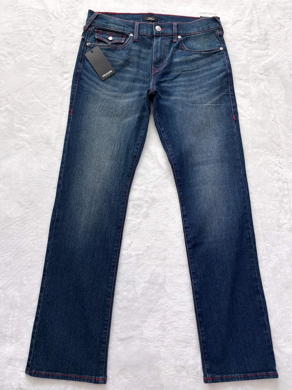 TRUE RELIGION Ricky Dark Wash Relaxed Straight Flap Pockets Jeans--NWT--32x34